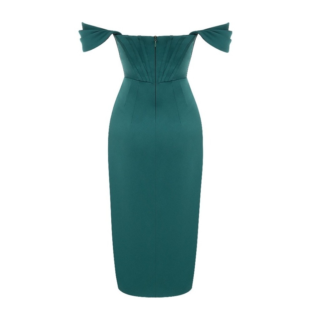House of CB Loretta Emerald Green Satin Corset Off Shoulder Midi Dress S - Picture 14 of 14